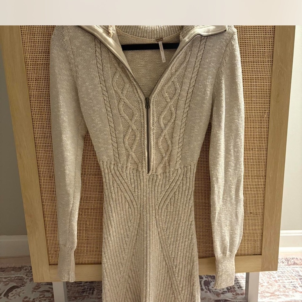 Free People Cream Cable Knit Turtleneck Sweater